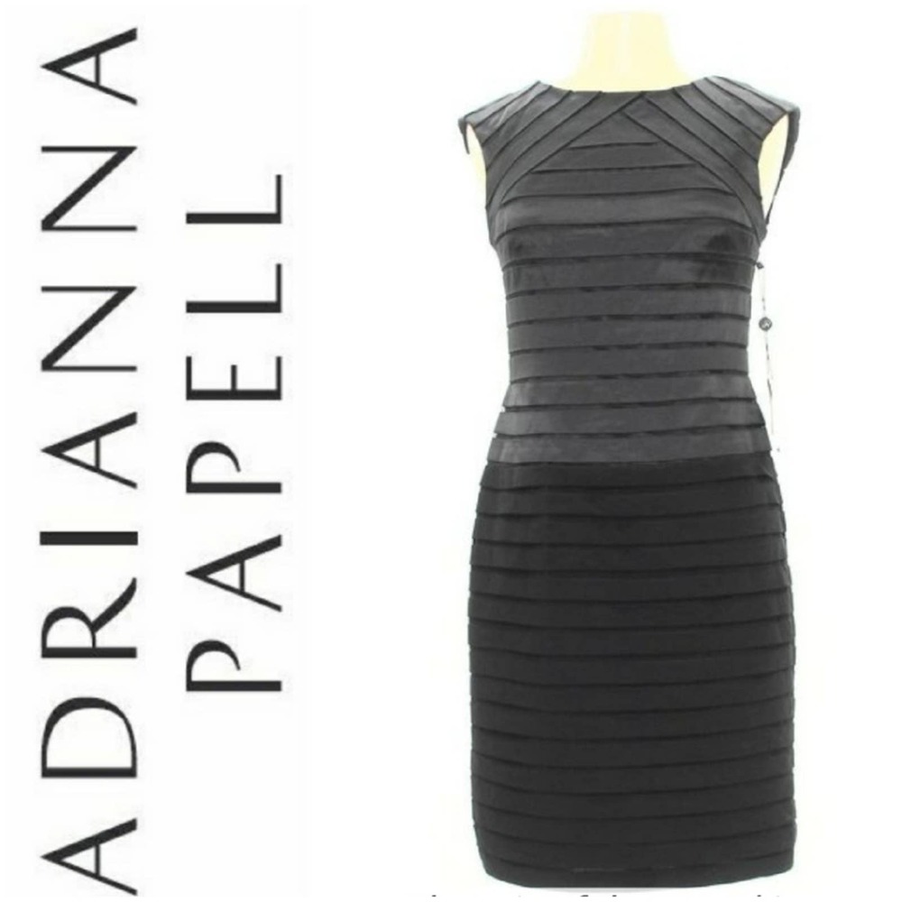 🚨NEW ADRIANNA PAPELL Black Shutter Pleat Sheath Dress Black Tie Wedding Size 6